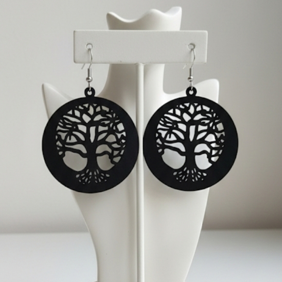 Tree of life earrings, Wooden drop earrings, Tree of life, Tree of life wooden - Picture 2 of 12